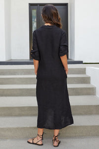 kali long sleeve linen fit & flare dress Kali Long Sleeve Linen Fit & Flare Dress