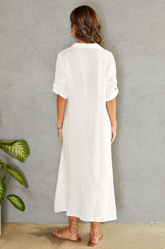 Midi Dress Front Button Down Dress Cotton Linen Dress For Women Elegant Casual Summer Spring Button Midi Dress Front Button Down Dress Cotton Linen Dress For Women Elegant Casual Summer Spring Button