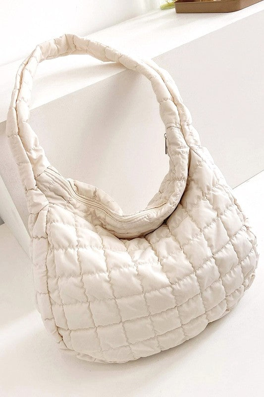 QUILTED PUFFY CROSSBODY BAG in Beige