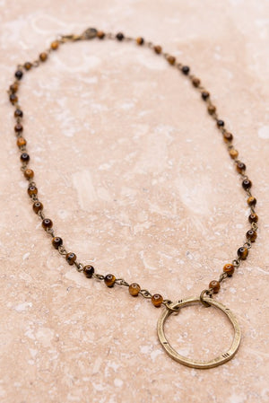 NOVA TIGER'S EYE NECKLACE with natural stones, bronze ring and lobster claw closure