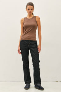 RIBBED KNIT HIGH NECK TANK TOP (BROWN)