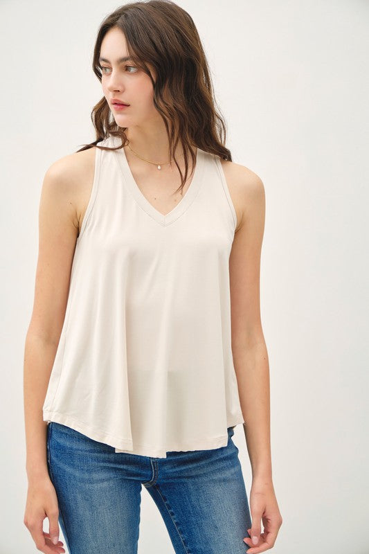 V-NECK RACERBACK TANK (ECRU)