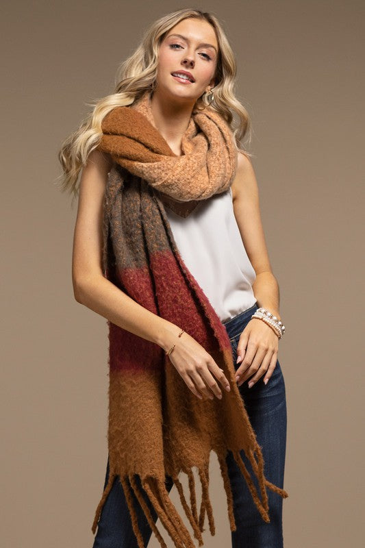 PLUSH OBLONG SCARF (ALMOND, BURGUNDY, CAMEL, DK TAUPE)