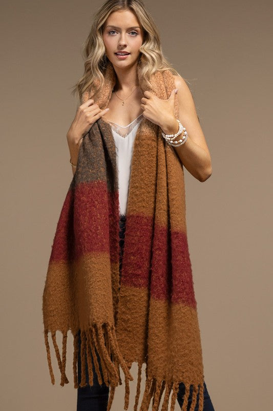 PLUSH OBLONG SCARF (ALMOND, BURGUNDY, CAMEL, DK TAUPE)