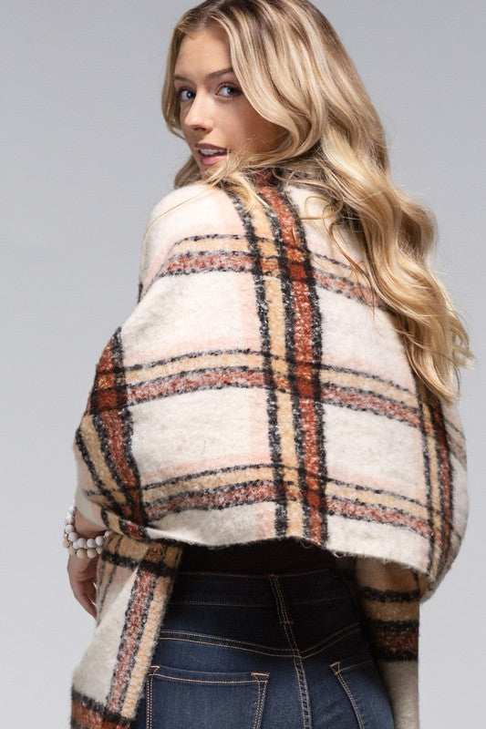 PLUSH OBLONG PLAID SCARF (VANILLA LATTE)