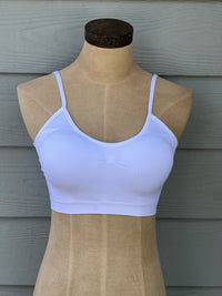 White adjustable strap bralette with removable padding 