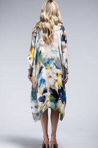 GRAPHIC FLORAL PRINT KIMONO OVERLAYER TOP WITH SIDE SLITS