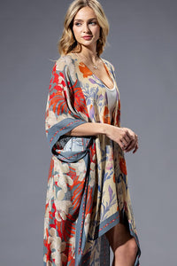 GRAPHIC FLORAL PRINT KIMONO OVERLAYER TOP WITH SIDE SLITS