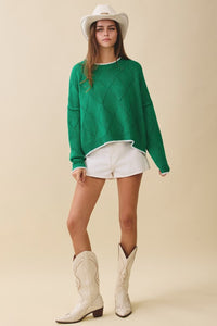DIAMOND KNIT PULLOVER SWEATER (GREEN)