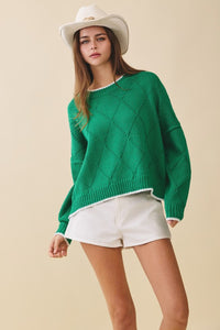 DIAMOND KNIT PULLOVER SWEATER (GREEN)