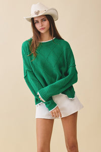 DIAMOND KNIT PULLOVER SWEATER (GREEN)
