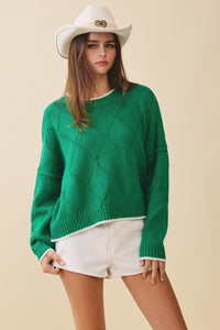 DIAMOND KNIT PULLOVER SWEATER (GREEN)