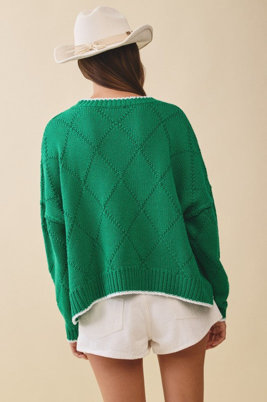 DIAMOND KNIT PULLOVER SWEATER (GREEN)