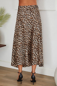 Satin Maxi Skirt with elastic waistband in a leopard animal print