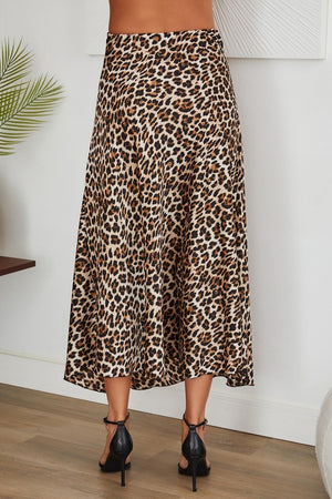 Satin Maxi Skirt with elastic waistband in a leopard animal print