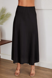 Satin Maxi Skirt in black with elastic waistband