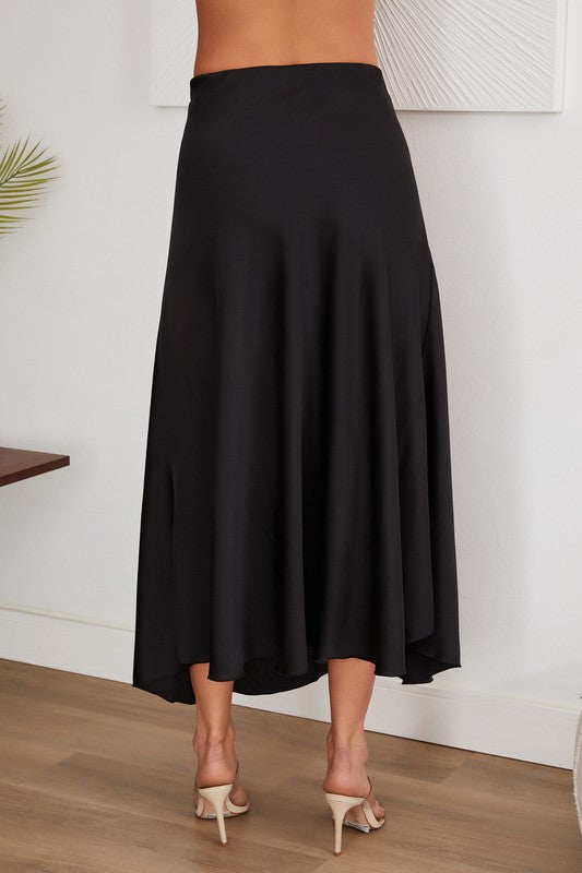 Satin Maxi Skirt in black with elastic waistband