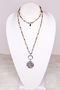 LONG STONE & BEAD NECKLACE W/ PENDANT (GRAY)