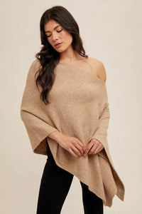 ASYMMETRICAL SWEATER CAPE (BEIGE)