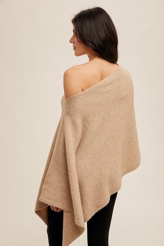 ASYMMETRICAL SWEATER CAPE (BEIGE)