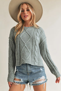 CABLE KNIT PULLOVER SWEATER (GRAY)