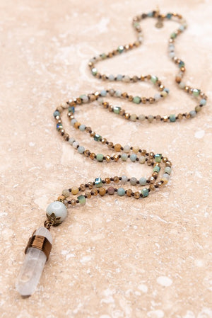 SURI PENDANT NECKLACE (AMAZONITE) with wire wrapped crystal pendant