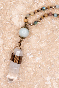 SURI PENDANT NECKLACE (AMAZONITE) with wire wrapped crystal pendant