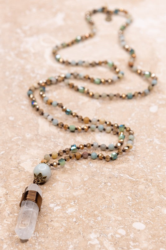 SURI PENDANT NECKLACE (AMAZONITE) with wire wrapped crystal pendant