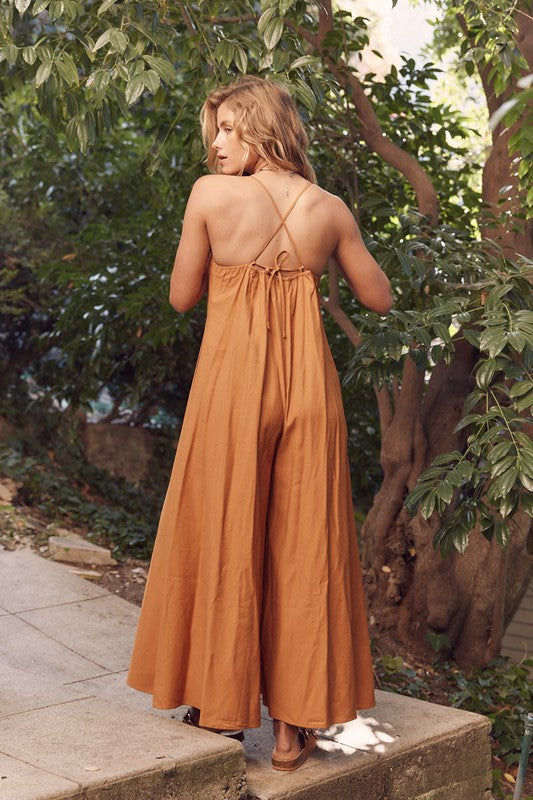 WIDE LEG JUMPSUIT WITH OPEN BACK DETAIL