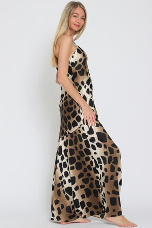 Large Animal Print Maxi Length Dress with adjustable spaghetti straps that criss cross in the back