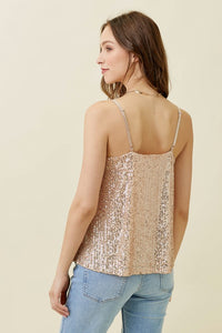 SEQUIN CAMI-TOP (ROSE GOLD) with adjustable spaghetti straps