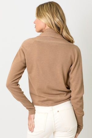 Long sleeve sweater that can be worn as a cardigan, tied at waist or wrapped (Latte)