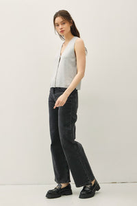 sleeveless V-neck button up heather grey sweater dress