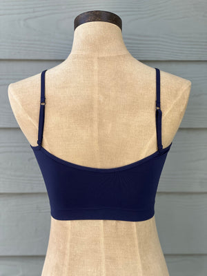 Navy adjustable strap bralette with removable padding 