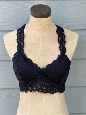 Black lacy racerback bralette