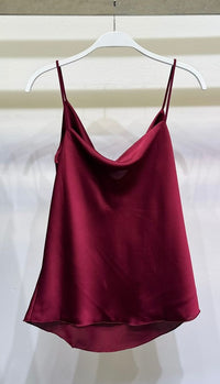 COWL-FRONT CAMI TOP (WINE) with spaghetti straps