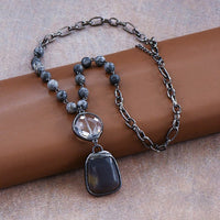 STONE BEAD CHAIN W/ PENDANT (GRAY) WITH LOBSTER CLAW CLOSURE