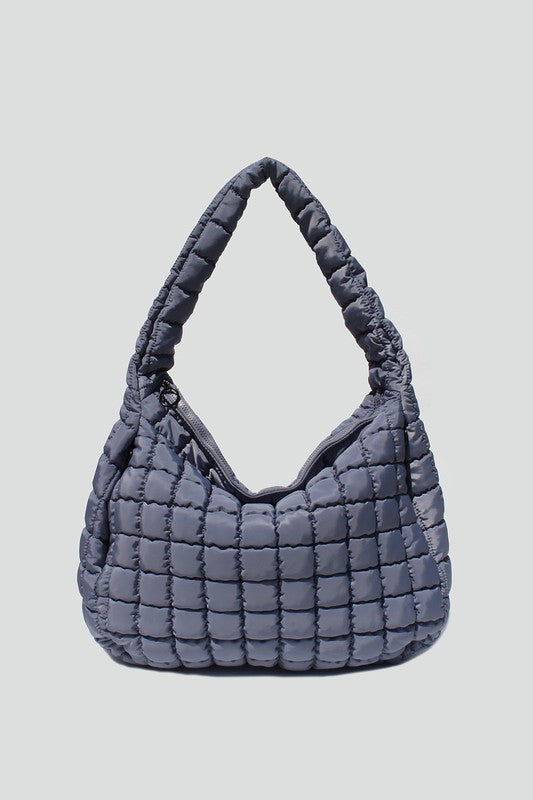 STREET LEVEL SLOUCHY QUILTED TOTE IN SLATE BLUTE