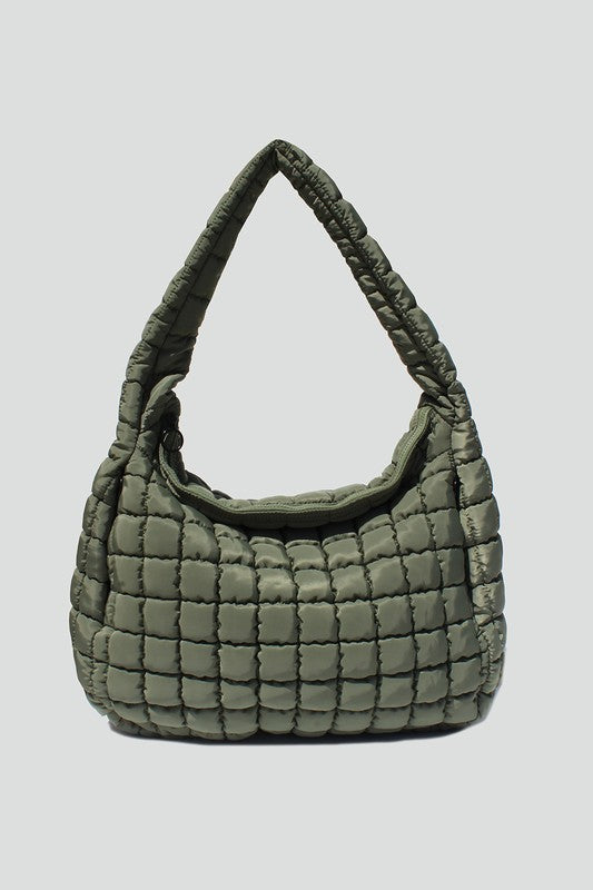 STREET LEVEL SLOUCHY QUILTED TOTE IN SAGE/WASH GREEN