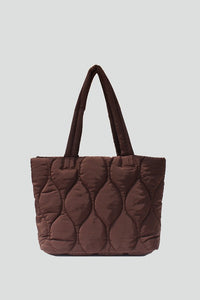 Chocolate Brown quilted hourglass tote bag with small pouch included.  Magnetic closure and internal side pockets.