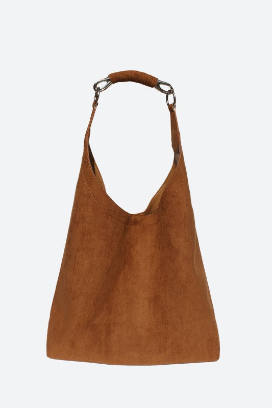 STREET LEVEL LOTUS FAUX SUEDE TOTE (Brown)