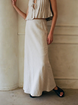 WOVEN 100% LINEN ELASTIC WAIST LONG SKIRT in Linen color