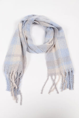 PLAID OBLONG SCARF WITH FRINGE (DUSTY BLUE)