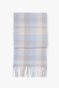 PLAID OBLONG SCARF WITH FRINGE (DUSTY BLUE)