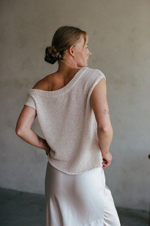 Knit Sweater One Side Off The Shoulder Sleeveless Top, Oatmeal color