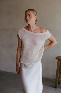 Knit Sweater One Side Off The Shoulder Sleeveless Top, Oatmeal color