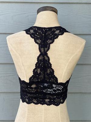 Black lacy racerback bralette