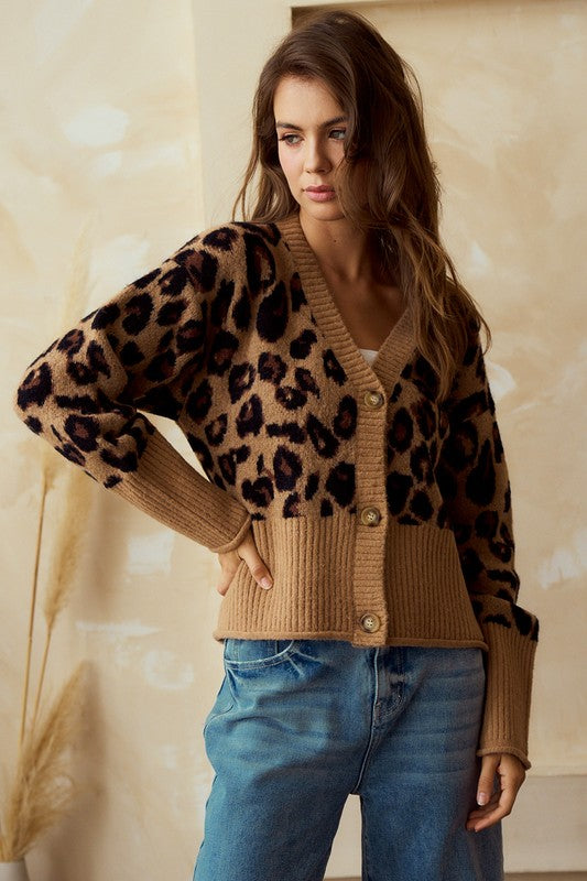 LEOPARD LOOSE FIT BUTTON UP CARDIGAN