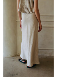 WOVEN 100% LINEN ELASTIC WAIST LONG SKIRT in Linen color