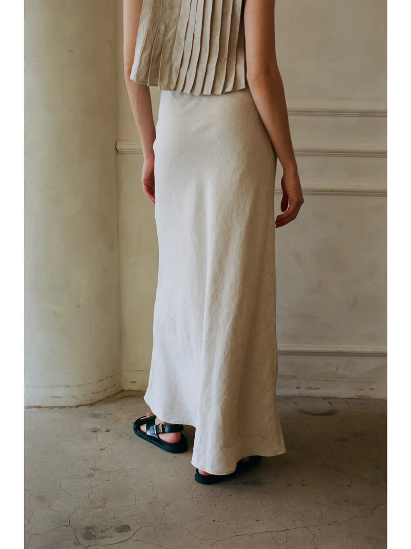 WOVEN 100% LINEN ELASTIC WAIST LONG SKIRT in Linen color